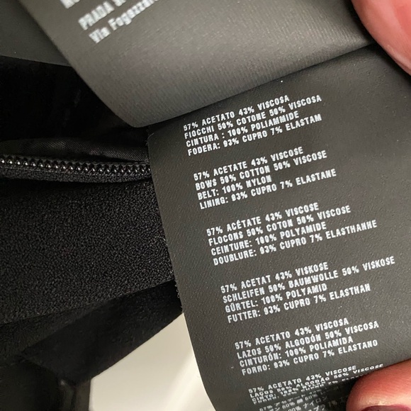 PRADA black dress. Sleeveless, v-neck with ribbon across and vela belt - Picture 7 of 7